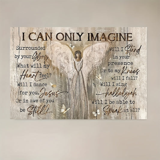 1pc Farmhouse Angel Wings Wall Art I Can Only Imagine Scripture Pictures Painting Print Rustic Country Artwork Christian Gift For Kitchen Church Bathroom Living Room Bedroom Office No Framed
