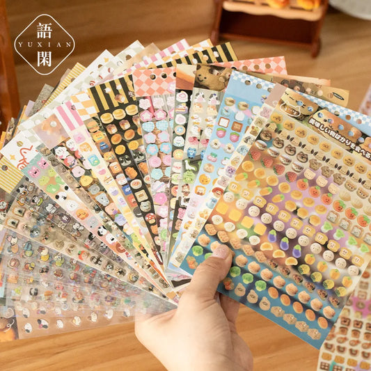 18 Sheets Cute Cartoon Mini Stickers Scrapbooking DIY Decorative Stickers for Photo Card Decoration Collage Material